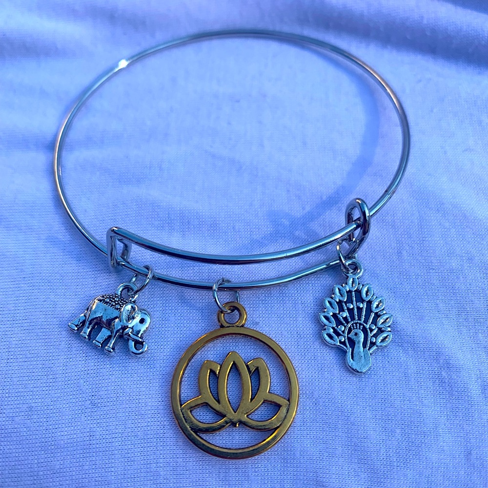 Brand New! Handmade! Adjustable Charm Bangle Bracelet!